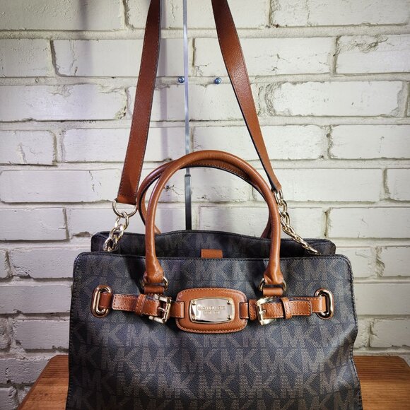 Euc Michael Kors Hamilton Brown Monogram Shoulder Bag Purse - Picture 3 of 13